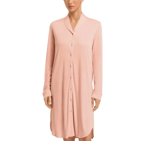 Hanro Women Natural Comfort Long Sleeve Sleep Shirt Blush Size M - Picture 1 of 2